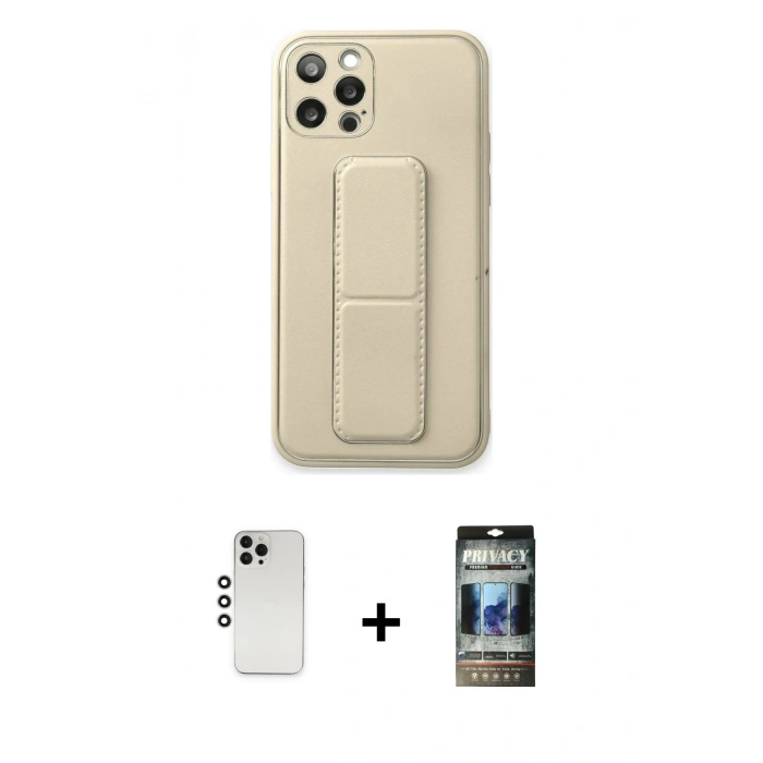MARSİLYAN™- iPhone 12 Pro Kılıf Akış Doku - Siyah 34D Hayalet Izgaralı Cam + Shine Kamera Lens - GS