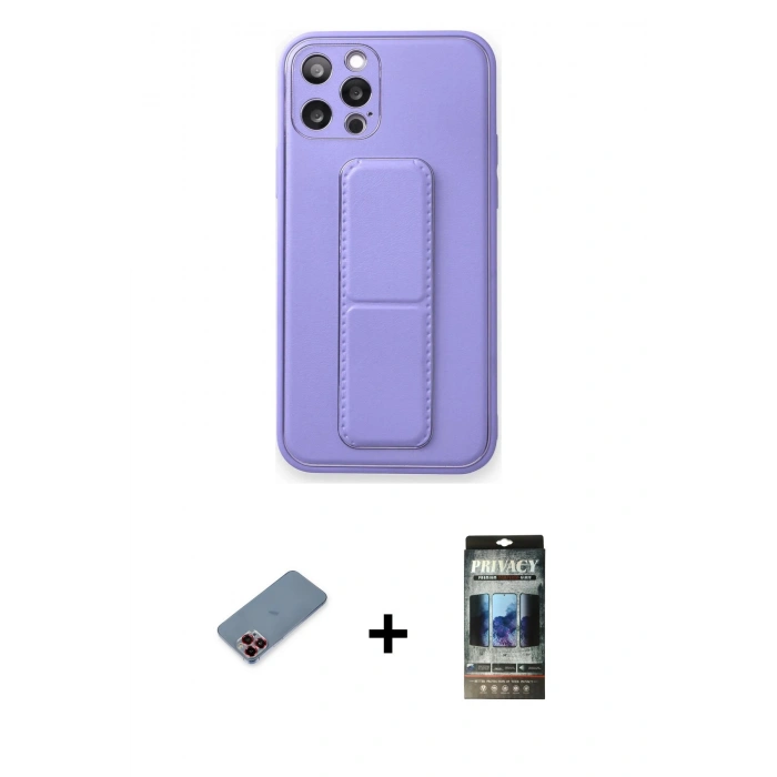 MARSİLYAN™- iPhone 12 Pro Kılıf Akış Doku - Siyah 34D Hayalet Izgaralı Cam + Metal Kamera Lens Koruma Cam - KI
