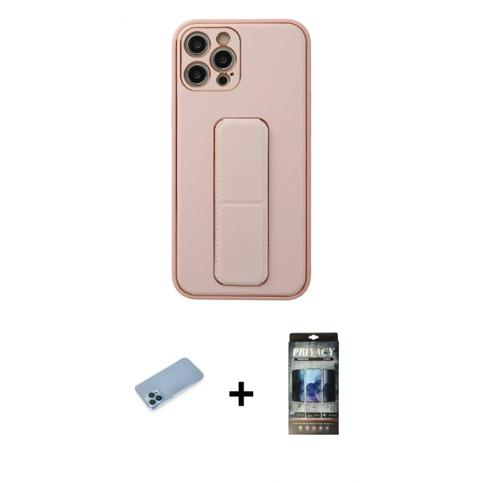 MARSİLYAN™- iPhone 12 Pro Kılıf Akış Doku - Siyah 34D Hayalet Izgaralı Cam + Shine Kamera Lens Koruma Cam - MI