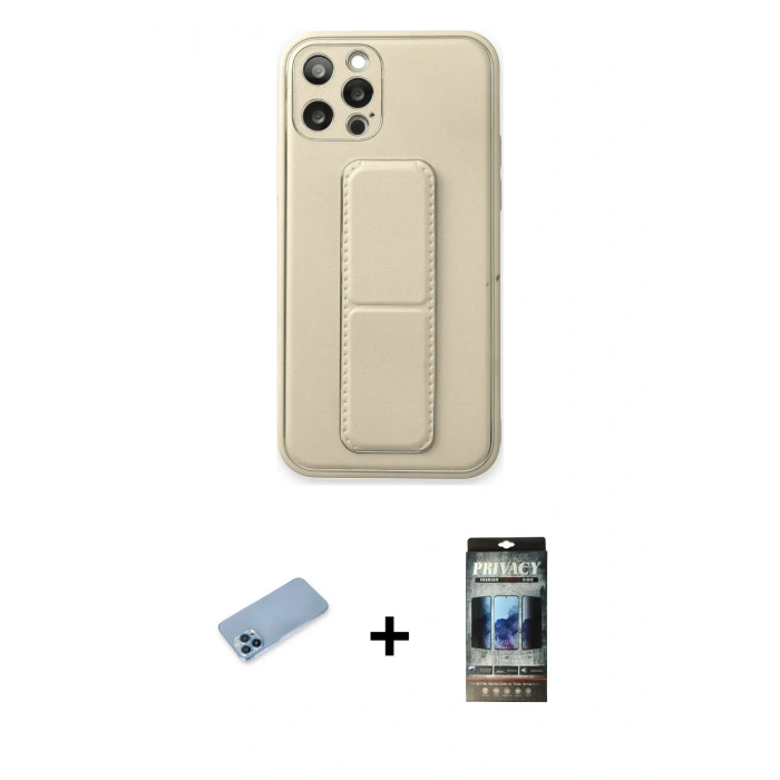 MARSİLYAN™- iPhone 12 Pro Kılıf Akış Doku - Siyah 34D Hayalet Izgaralı Cam + Shine Kamera Lens Koruma Cam - MI