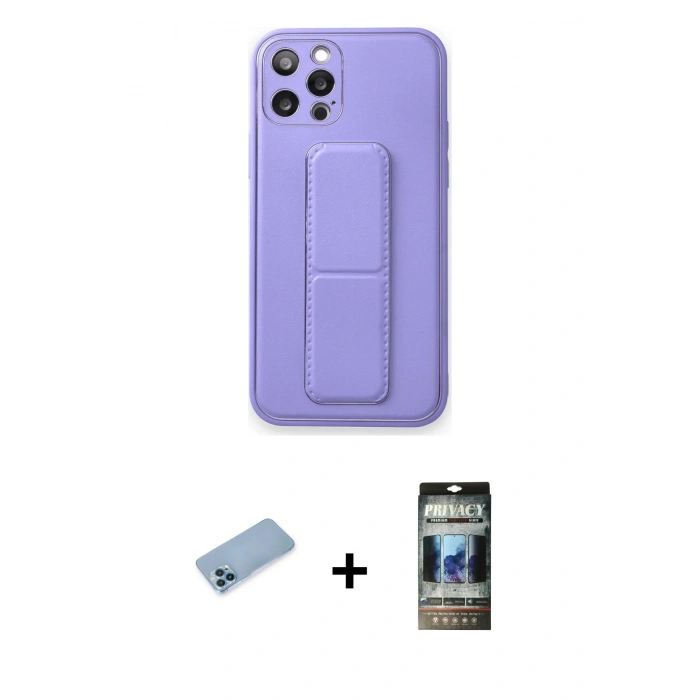 MARSİLYAN™- iPhone 12 Pro Kılıf Akış Doku - Siyah 34D Hayalet Izgaralı Cam + Shine Kamera Lens Koruma Cam - MI