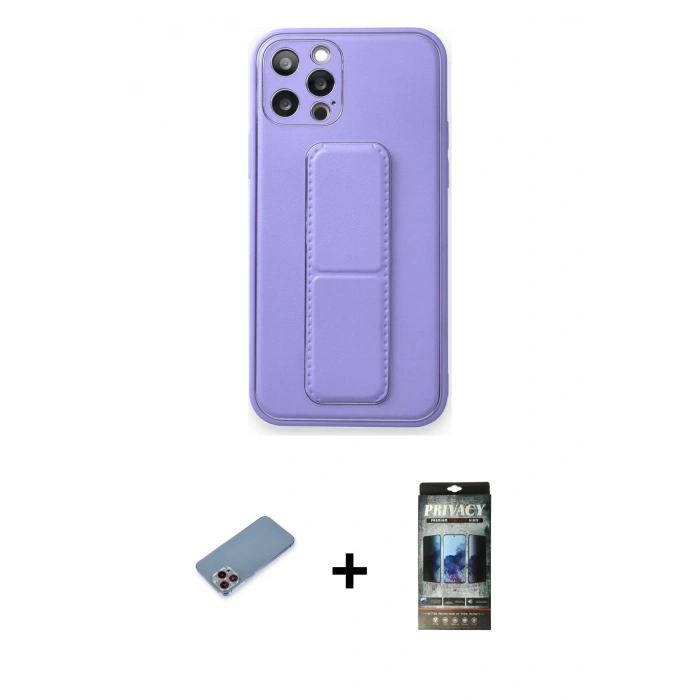MARSİLYAN™- iPhone 12 Pro Kılıf Akış Doku - Siyah 34D Hayalet Izgaralı Cam + Shine Kamera Lens Koruma Cam - PE