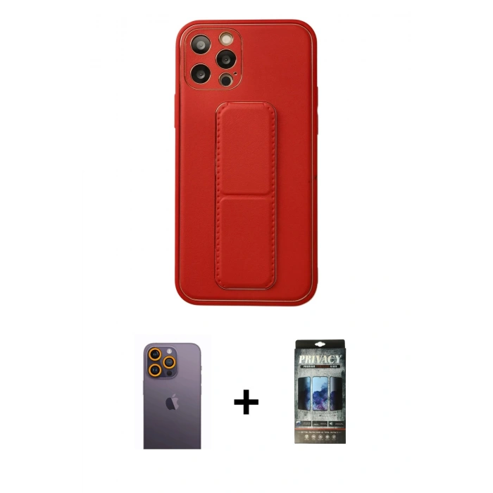 MARSİLYAN™- iPhone 12 Pro Kılıf Akış Doku - Siyah 34D Hayalet Izgaralı Cam + Neon Fosforlu Kamera Lens - SI