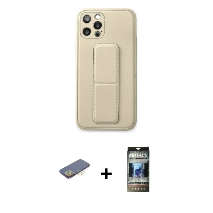 MARSİLYAN™- iPhone 12 Pro Kılıf Akış Doku - Siyah 34D Hayalet Izgaralı Cam + Renkli Kamera Lens Koruma Cam - SI