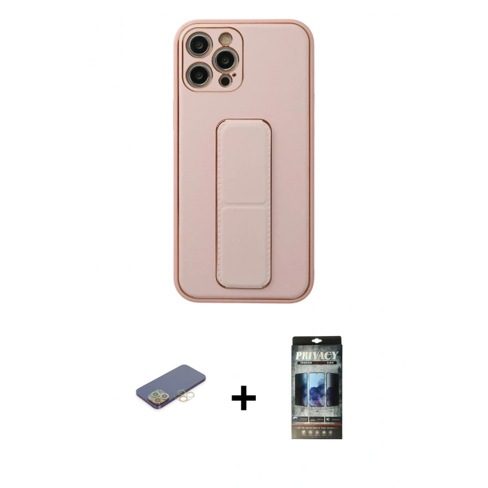 MARSİLYAN™- iPhone 12 Pro Kılıf Akış Doku - Siyah 34D Hayalet Izgaralı Cam + Renkli Kamera Lens Koruma Cam - SI