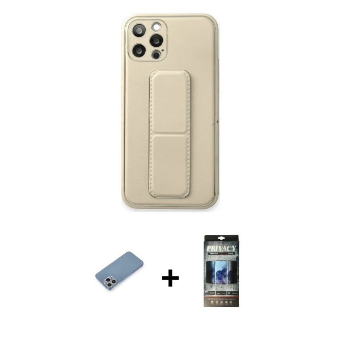 MARSİLYAN™- iPhone 12 Pro Kılıf Akış Doku - Siyah 34D Hayalet Izgaralı Cam + Shine Kamera Lens Koruma Cam - GS
