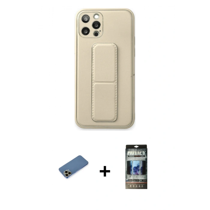 MARSİLYAN™- iPhone 12 Pro Kılıf Akış Doku - Siyah 34D Hayalet Izgaralı Cam + Shine Kamera Lens Koruma Cam - GD