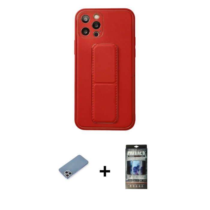 MARSİLYAN™- iPhone 12 Pro Kılıf Akış Doku - Siyah 34D Hayalet Izgaralı Cam + Shine Kamera Lens Koruma Cam - GS