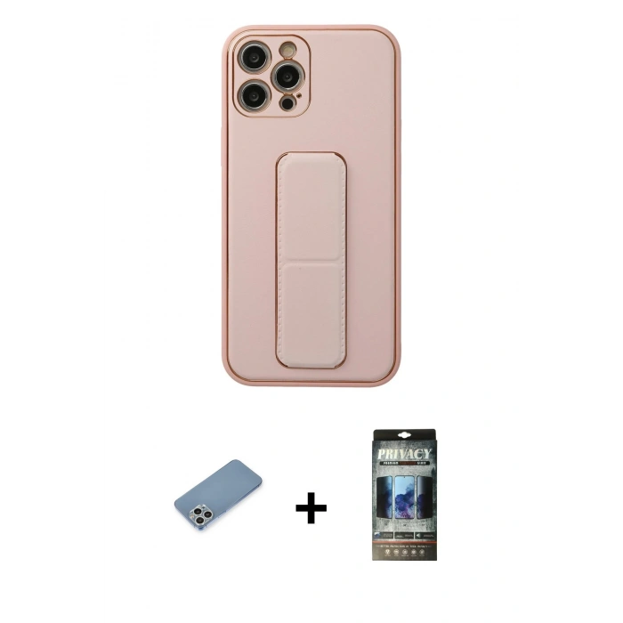 MARSİLYAN™- iPhone 12 Pro Kılıf Akış Doku - Siyah 34D Hayalet Izgaralı Cam + Shine Kamera Lens Koruma Cam - GS