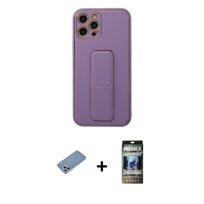 MARSİLYAN™- iPhone 12 Pro Kılıf Akış Doku - Siyah 34D Hayalet Izgaralı Cam + Shine Kamera Lens Koruma Cam - GS