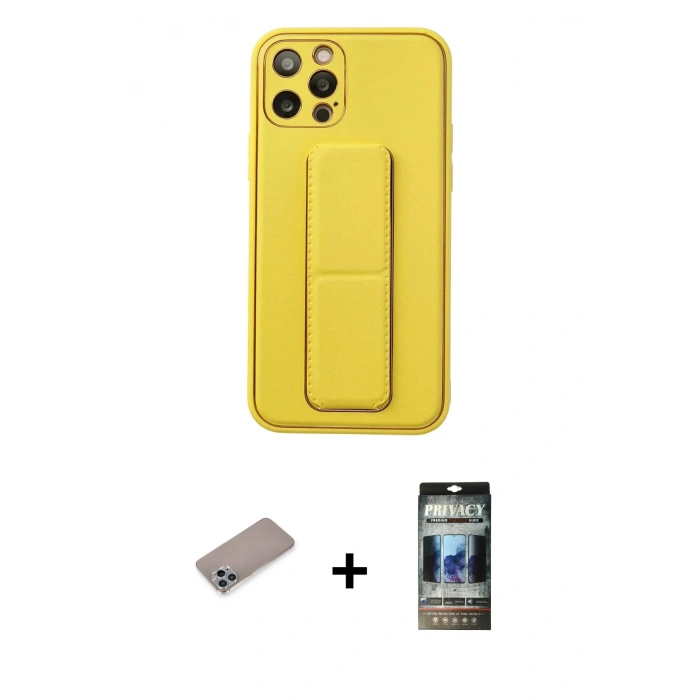 MARSİLYAN™- iPhone 12 Pro Kılıf Akış Doku - Siyah 34D Hayalet Izgaralı Cam + Shine Kamera Lens Koruma Cam - SABE