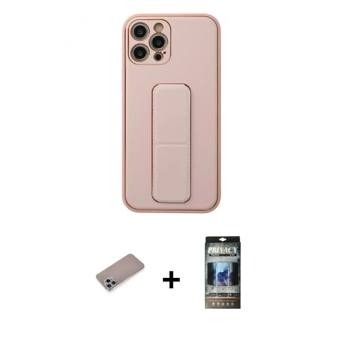 MARSİLYAN™- iPhone 12 Pro Kılıf Akış Doku - Siyah 34D Hayalet Izgaralı Cam + Shine Kamera Lens Koruma Cam - SABE
