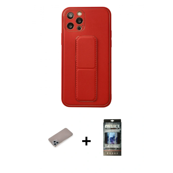 MARSİLYAN™- iPhone 12 Pro Kılıf Akış Doku - Siyah 34D Hayalet Izgaralı Cam + Shine Kamera Lens Koruma Cam - SABE