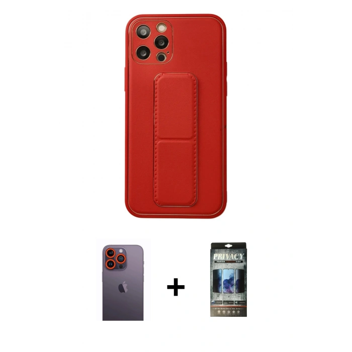MARSİLYAN™- iPhone 12 Pro Kılıf Akış Doku - Siyah 34D Hayalet Izgaralı Cam + Neon Fosforlu Kamera Lens - TU