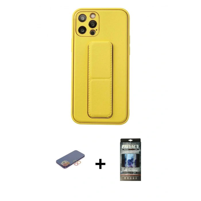 MARSİLYAN™- iPhone 12 Pro Kılıf Akış Doku - Siyah 34D Hayalet Izgaralı Cam + Renkli Kamera Lens Koruma Cam - TU