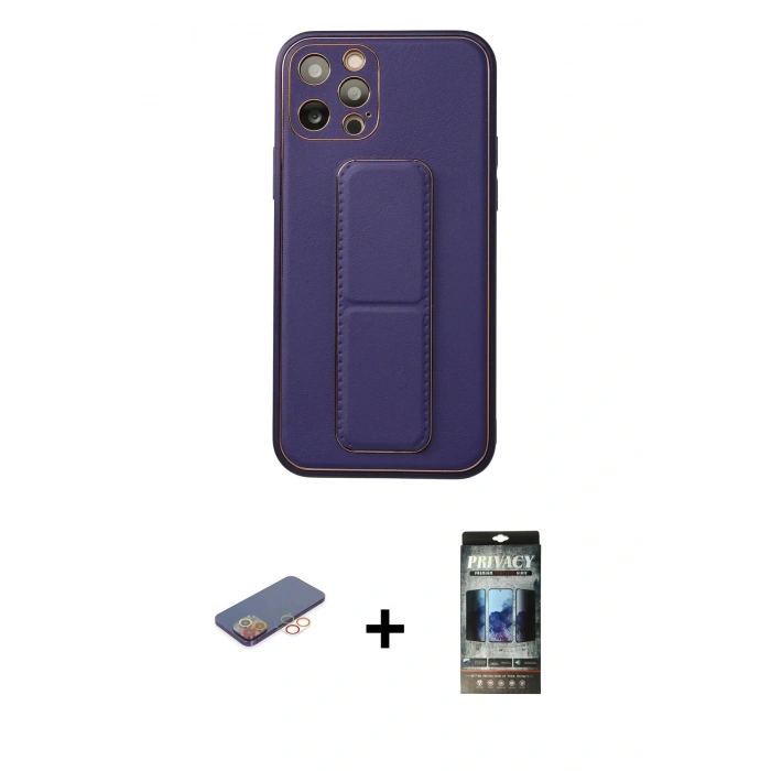 MARSİLYAN™- iPhone 12 Pro Kılıf Akış Doku - Siyah 34D Hayalet Izgaralı Cam + Renkli Kamera Lens Koruma Cam - TU