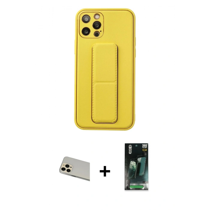 MARSİLYAN™- iPhone 12 Pro Kılıf Akış Doku - Siyah 360 Mat Full Body Arka Koruyucu + Rainbow Kamera Lens Koruma Cam - GD