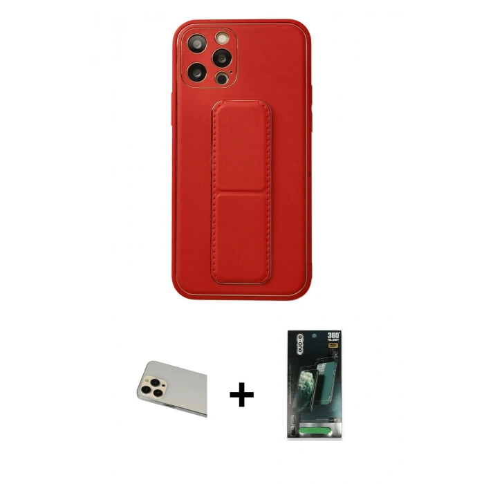 MARSİLYAN™- iPhone 12 Pro Kılıf Akış Doku - Siyah 360 Mat Full Body Arka Koruyucu + Rainbow Kamera Lens Koruma Cam - GD