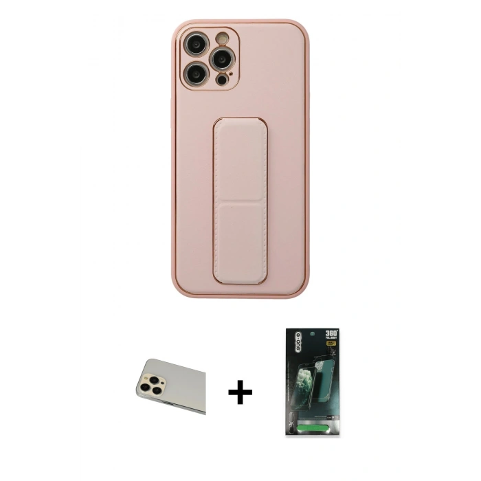 MARSİLYAN™- iPhone 12 Pro Kılıf Akış Doku - Siyah 360 Mat Full Body Arka Koruyucu + Rainbow Kamera Lens Koruma Cam - GD