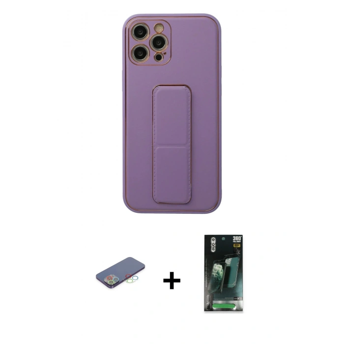 MARSİLYAN™- iPhone 12 Pro Kılıf Akış Doku - Siyah 360 Mat Full Body Arka Koruyucu + Renkli Kamera Lens Koruma Cam - MI