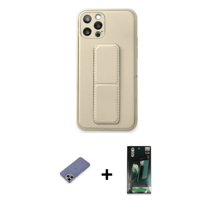 MARSİLYAN™- iPhone 12 Pro Kılıf Akış Doku - Siyah 360 Mat Full Body Arka Koruyucu + Metal Kamera Lens Koruma Cam - GD