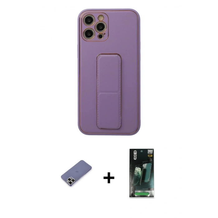 MARSİLYAN™- iPhone 12 Pro Kılıf Akış Doku - Siyah 360 Mat Full Body Arka Koruyucu + Metal Kamera Lens Koruma Cam - GD