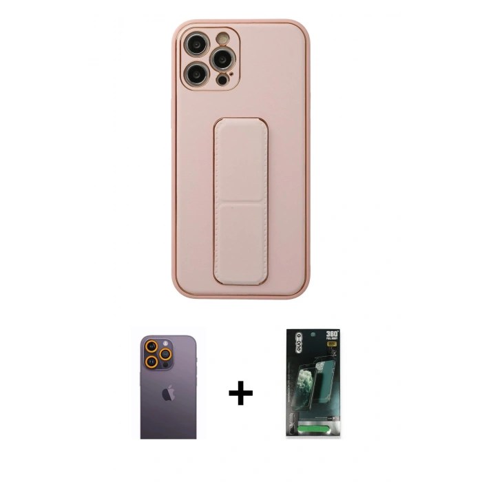 MARSİLYAN™- iPhone 12 Pro Kılıf Akış Doku - Siyah 360 Mat Full Body Arka Koruyucu + Neon Fosforlu Kamera Lens - SI