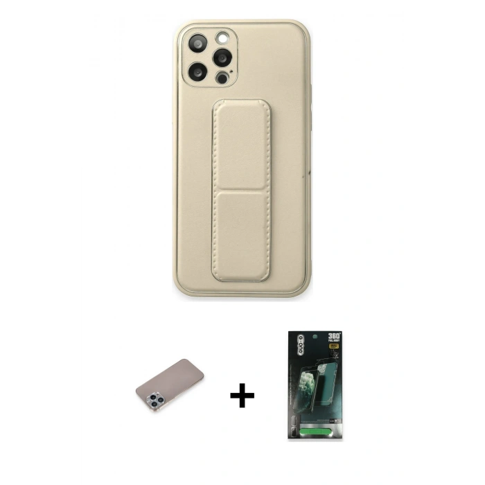 MARSİLYAN™- iPhone 12 Pro Kılıf Akış Doku - Siyah 360 Mat Full Body Arka Koruyucu + Shine Kamera Lens Koruma Cam - SABE