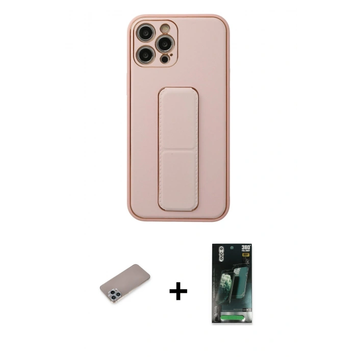 MARSİLYAN™- iPhone 12 Pro Kılıf Akış Doku - Siyah 360 Mat Full Body Arka Koruyucu + Shine Kamera Lens Koruma Cam - SABE