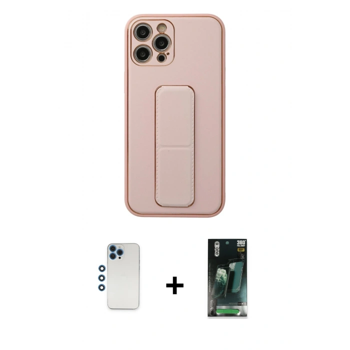 MARSİLYAN™- iPhone 12 Pro Kılıf Akış Doku - Siyah 360 Mat Full Body Arka Koruyucu + Shine Kamera Lens - MI