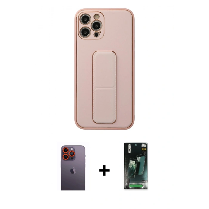 MARSİLYAN™- iPhone 12 Pro Kılıf Akış Doku - Siyah 360 Mat Full Body Arka Koruyucu + Neon Fosforlu Kamera Lens - TU