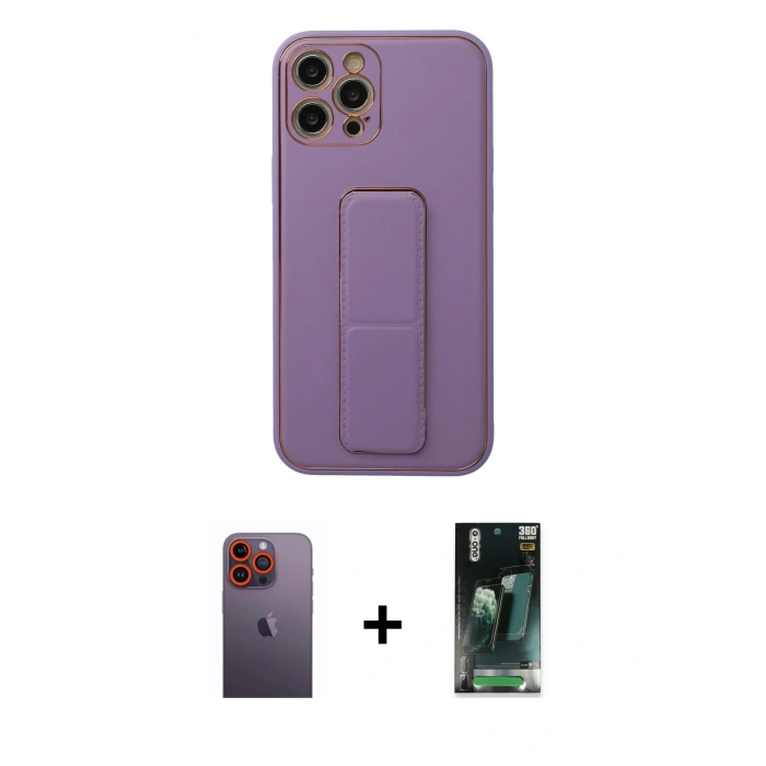 MARSİLYAN™- iPhone 12 Pro Kılıf Akış Doku - Siyah 360 Mat Full Body Arka Koruyucu + Neon Fosforlu Kamera Lens - TU