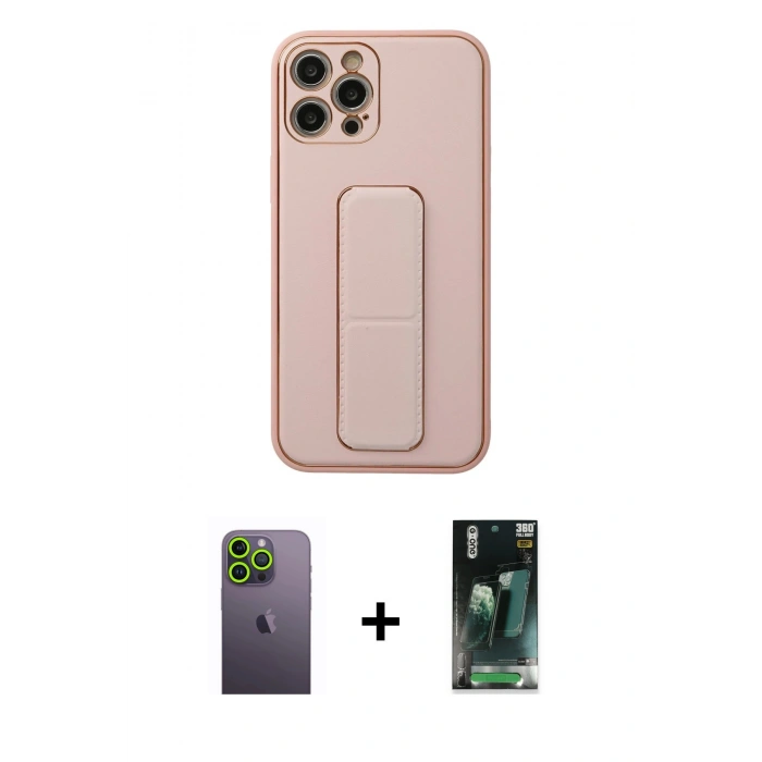 MARSİLYAN™- iPhone 12 Pro Kılıf Akış Doku - Siyah 360 Mat Full Body Arka Koruyucu + Neon Fosforlu Kamera Lens - YL