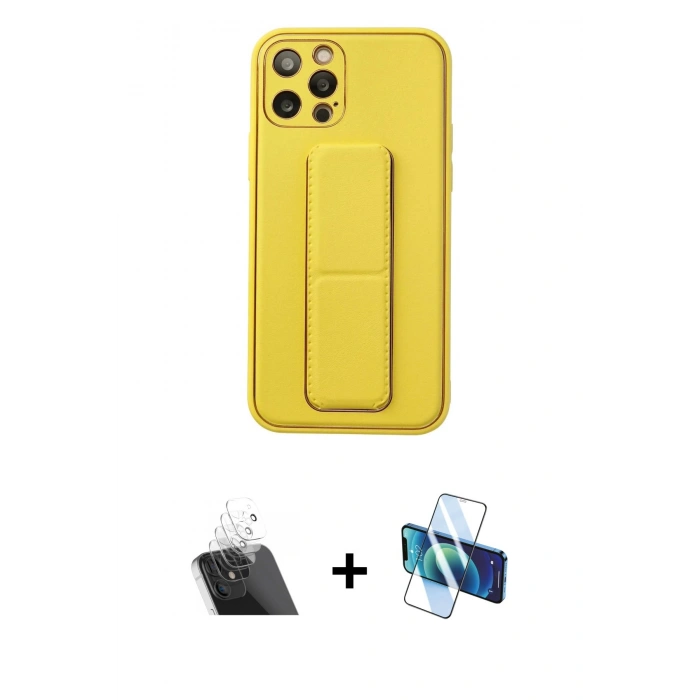 MARSİLYAN™- iPhone 12 Pro Kılıf Akış Doku - Siyah 3D Antistatik Cam Ekran Koruyucu + Kamera Lens Koruma Cam - SF