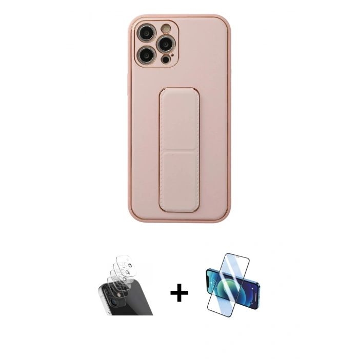 MARSİLYAN™- iPhone 12 Pro Kılıf Akış Doku - Siyah 3D Antistatik Cam Ekran Koruyucu + Kamera Lens Koruma Cam - SF