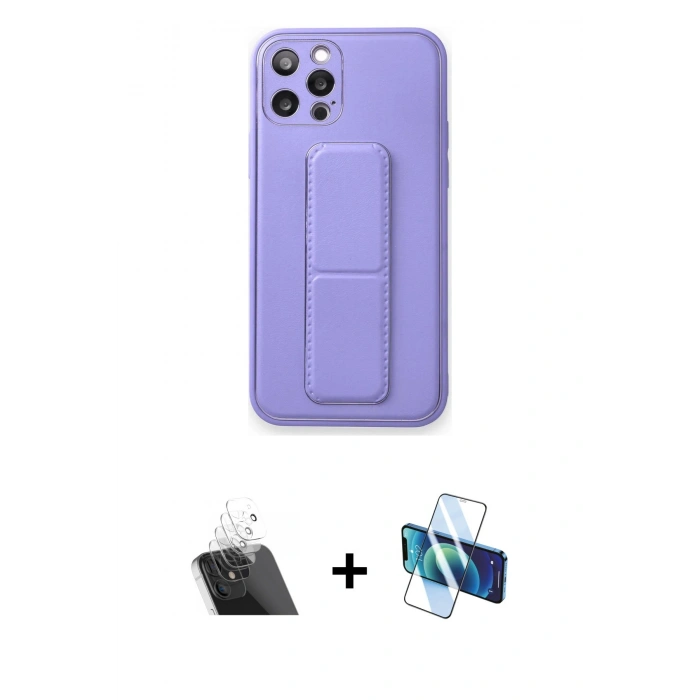 MARSİLYAN™- iPhone 12 Pro Kılıf Akış Doku - Siyah 3D Antistatik Cam Ekran Koruyucu + Kamera Lens Koruma Cam - SF