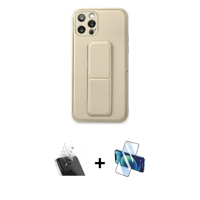 MARSİLYAN™- iPhone 12 Pro Kılıf Akış Doku - Siyah 3D Antistatik Cam Ekran Koruyucu + Kamera Lens Koruma Cam - SF