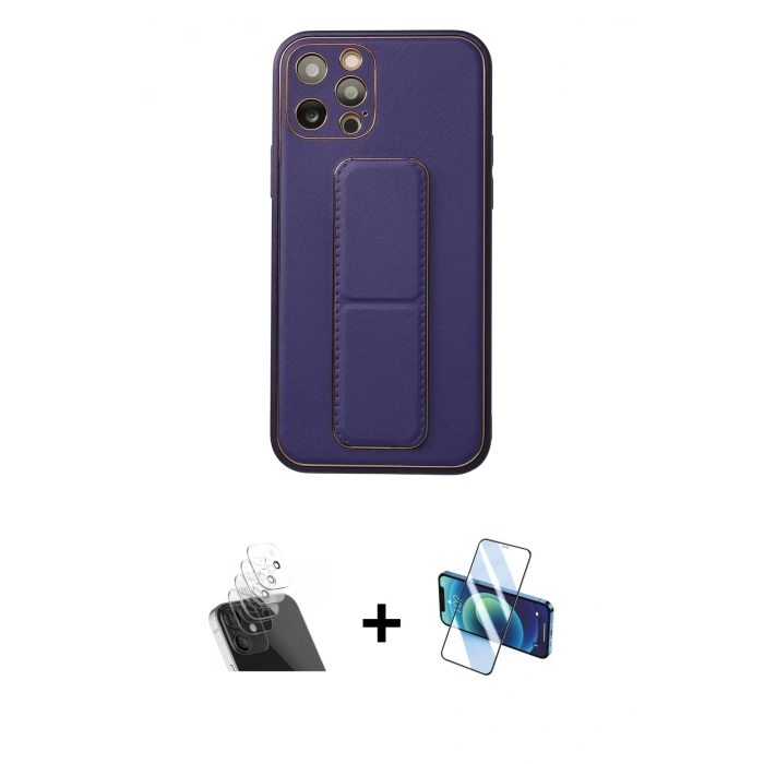 MARSİLYAN™- iPhone 12 Pro Kılıf Akış Doku - Siyah 3D Antistatik Cam Ekran Koruyucu + Kamera Lens Koruma Cam - SF