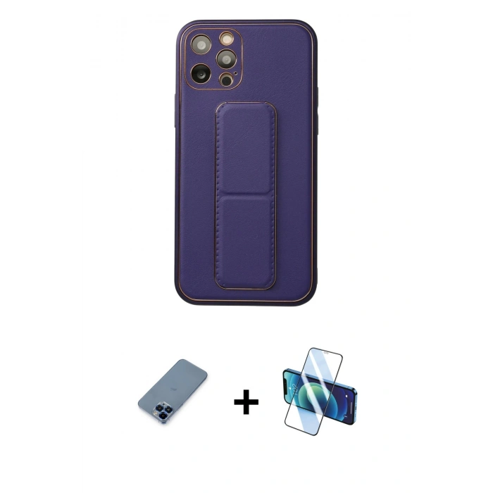 MARSİLYAN™- iPhone 12 Pro Kılıf Akış Doku - Siyah 3D Antistatik Cam Ekran Koruyucu + Metal Kamera Lens Koruma Cam - MI