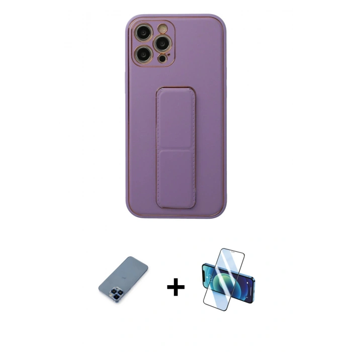 MARSİLYAN™- iPhone 12 Pro Kılıf Akış Doku - Siyah 3D Antistatik Cam Ekran Koruyucu + Metal Kamera Lens Koruma Cam - MI