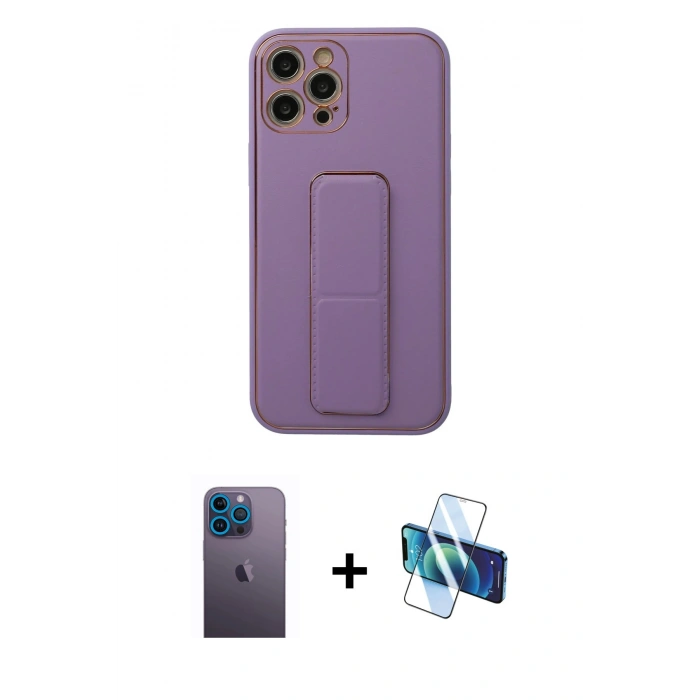 MARSİLYAN™- iPhone 12 Pro Kılıf Akış Doku - Siyah 3D Antistatik Cam Ekran Koruyucu + Neon Fosforlu Kamera Lens - MI