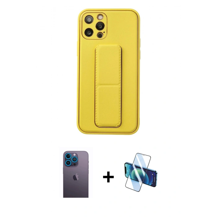 MARSİLYAN™- iPhone 12 Pro Kılıf Akış Doku - Siyah 3D Antistatik Cam Ekran Koruyucu + Neon Fosforlu Kamera Lens - MI