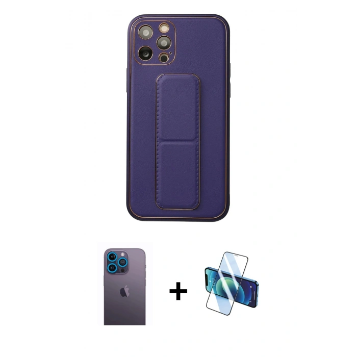 MARSİLYAN™- iPhone 12 Pro Kılıf Akış Doku - Siyah 3D Antistatik Cam Ekran Koruyucu + Neon Fosforlu Kamera Lens - MI