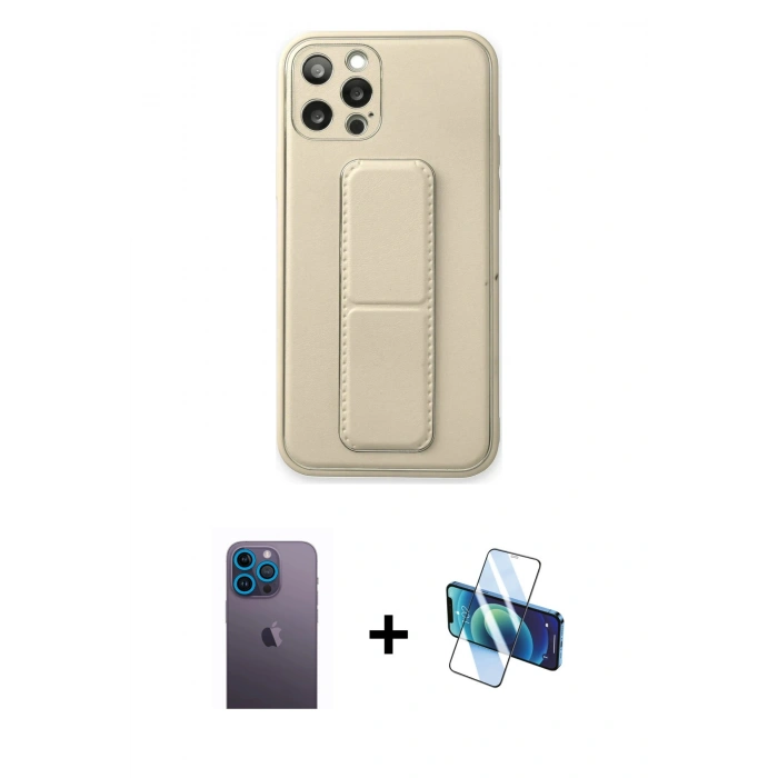 MARSİLYAN™- iPhone 12 Pro Kılıf Akış Doku - Siyah 3D Antistatik Cam Ekran Koruyucu + Neon Fosforlu Kamera Lens - MI