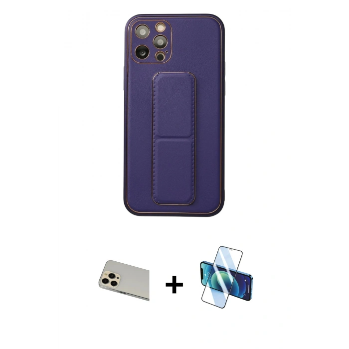 MARSİLYAN™- iPhone 12 Pro Kılıf Akış Doku - Siyah 3D Antistatik Cam Ekran Koruyucu + Rainbow Kamera Lens Koruma Cam - GD