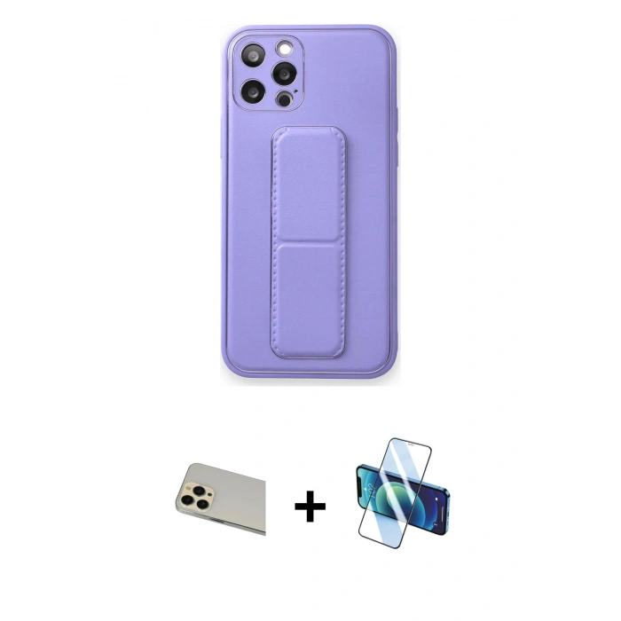 MARSİLYAN™- iPhone 12 Pro Kılıf Akış Doku - Siyah 3D Antistatik Cam Ekran Koruyucu + Rainbow Kamera Lens Koruma Cam - GD
