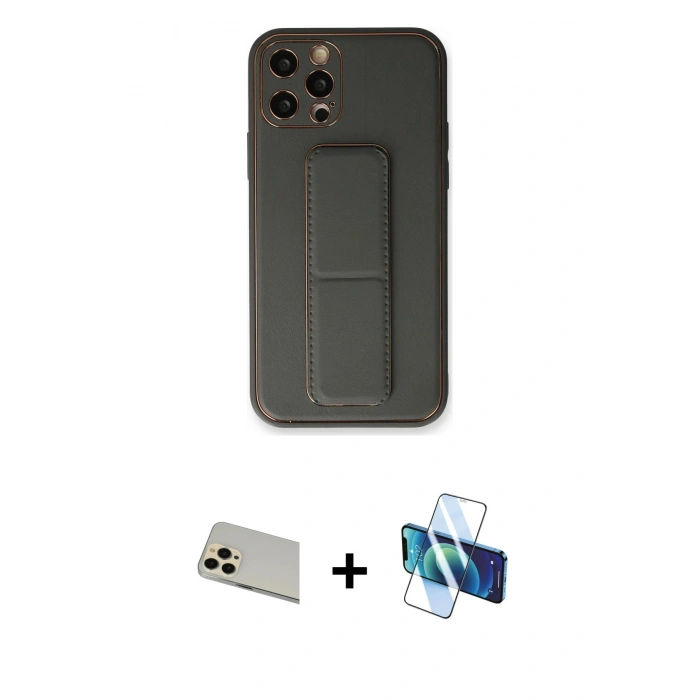 MARSİLYAN™- iPhone 12 Pro Kılıf Akış Doku - Siyah 3D Antistatik Cam Ekran Koruyucu + Rainbow Kamera Lens Koruma Cam - GD
