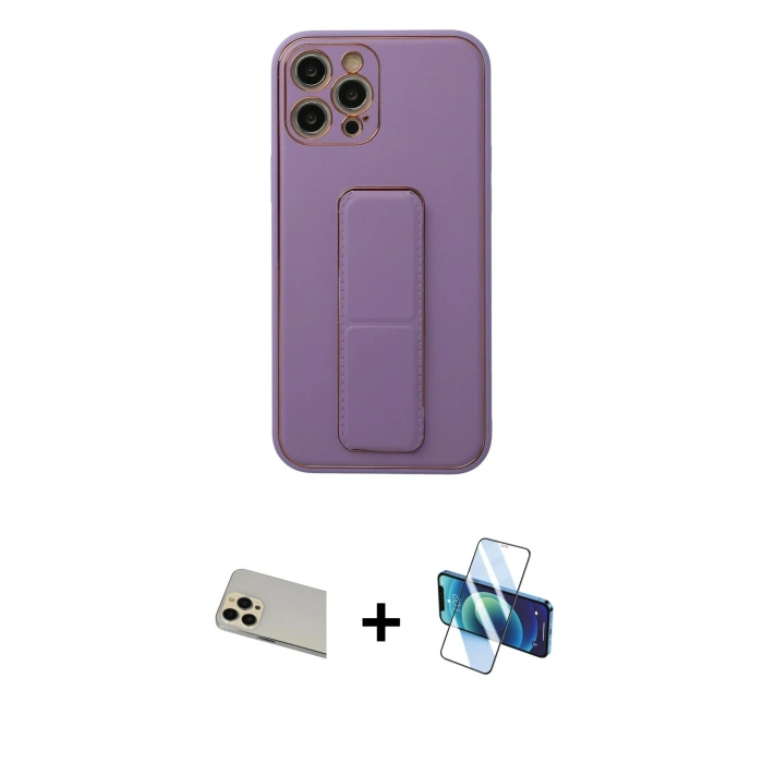 MARSİLYAN™- iPhone 12 Pro Kılıf Akış Doku - Siyah 3D Antistatik Cam Ekran Koruyucu + Rainbow Kamera Lens Koruma Cam - GD
