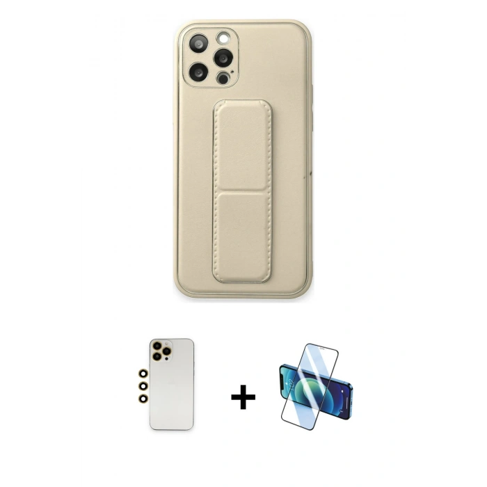 MARSİLYAN™- iPhone 12 Pro Kılıf Akış Doku - Siyah 3D Antistatik Cam Ekran Koruyucu + Shine Kamera Lens - GD