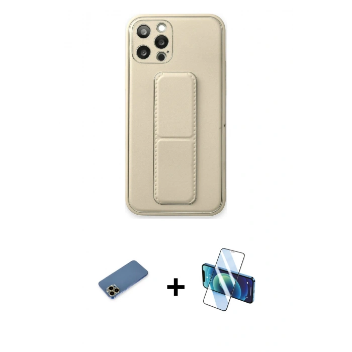 MARSİLYAN™- iPhone 12 Pro Kılıf Akış Doku - Siyah 3D Antistatik Cam Ekran Koruyucu + Shine Kamera Lens Koruma Cam - GD